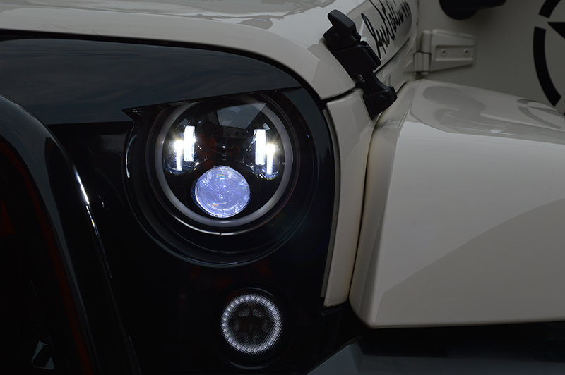 Paire Phares LED 7" Ronds Halo Anneau DRL Pour Jeep Wrangler JK - Noir