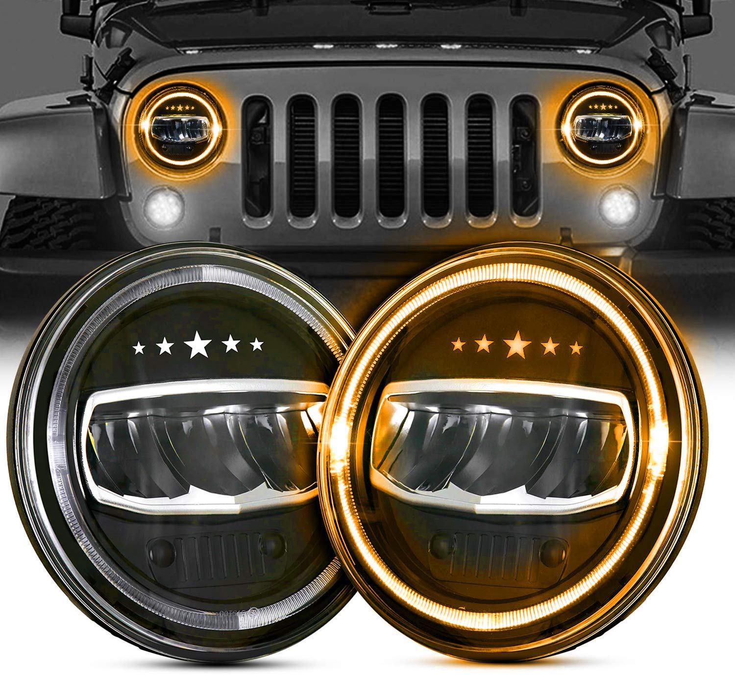 2X 7 Inch 80W Slim LED Headlight DRL Turn Signal for Jeep Wrangler JK LJ TJ