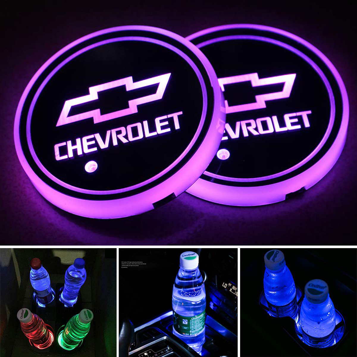Topfans 2PCS Fit Car Cup Holder Lights,USB Charging Lights Up The Coaster,Changeable Color LED Interior Atmosphere Lamp 