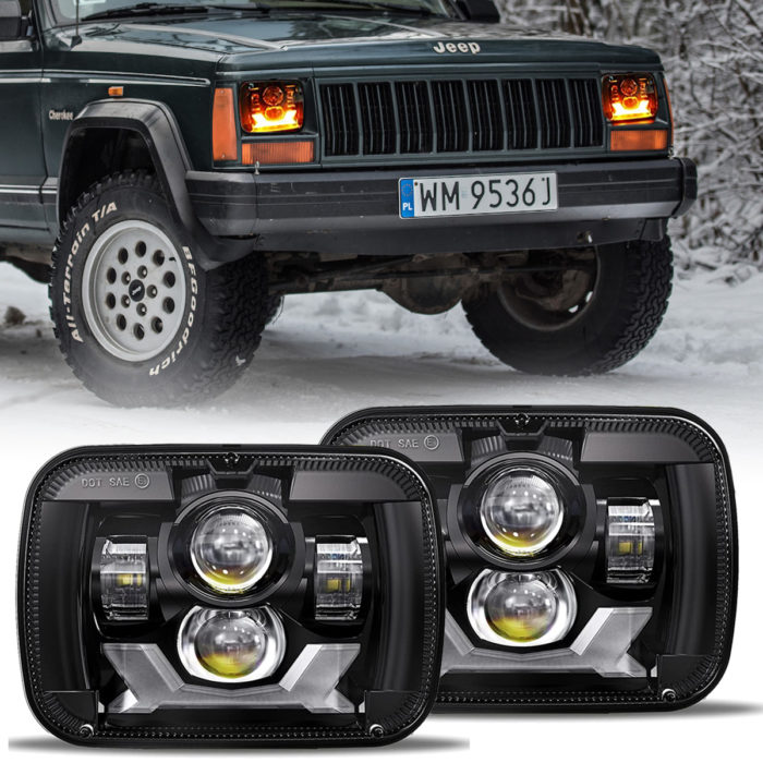 Yorkim Upgrated Newest 5x7 LED Headlights H6054 Headlight 7x6 inch Sealed Beam Square Headlamp with High Low Beam Dot Lights for Jeep Wrangler YJ Cherokee XJ 6054 H5054 H6054LL 6052 6053 Pack of 2 