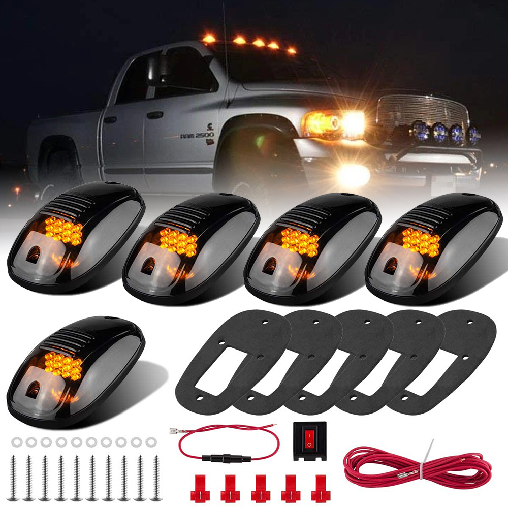 Accessories Light Sets w/Wiring Pack Compatible with 1999-2002 Dodge Ram 2500 3500 Pickup Trucks 5 X Cab Marker Light Smoke Lens Amber 9 LED Housing Cab Roof Running Lights 