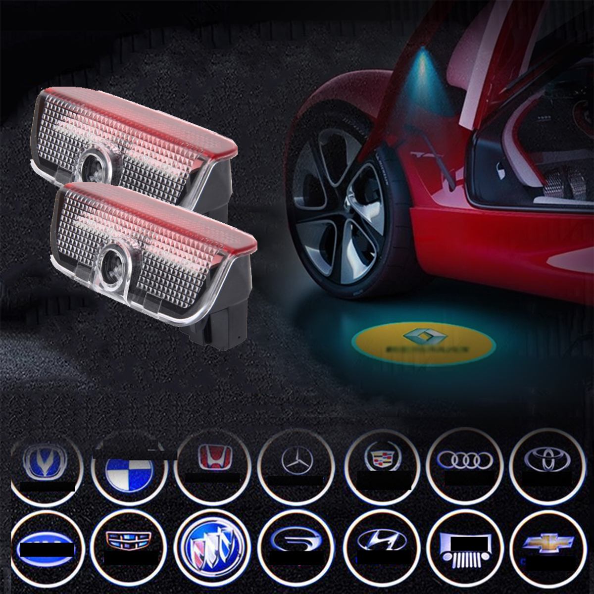 CYAUTOR 2Pcs for VIP Car Door Light Logo Projector Wireless LED Car Courtesy Light Welcome Logo Shadow Ghost Light 