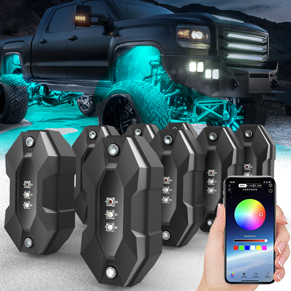 BAOLICY R2 LED Rock Lights White 8Pods for Offroad J-eep SUV Car JK XJ UTV ATV TJ RZR Truck Boat Exterior Shockproof IP68 Waterproof Lights High Power Underbody Glow Neon Trail Rig Lamps for Car Auto 