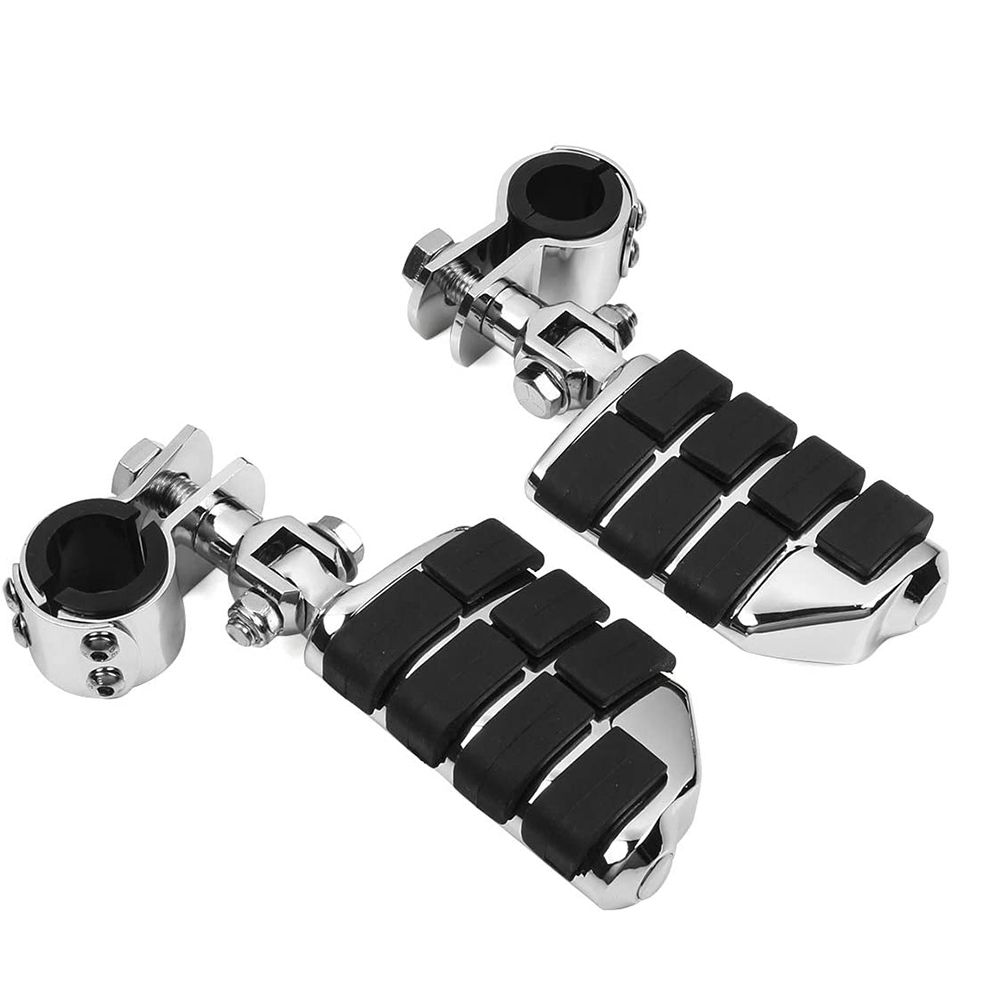 Chrome 1 1/4 Motorcycle Footpegs Highway Foot Pegs Rest with Quick Clamps for Road King Street Glide Honda Kawasaki Suzuki Yamaha Engine Guards/Tubing 
