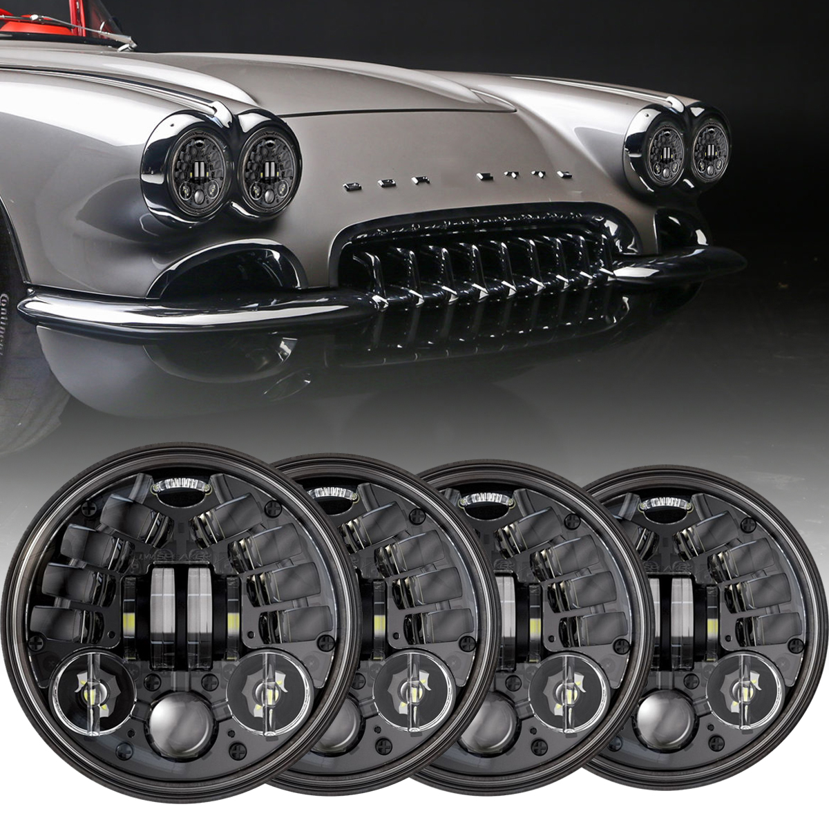 4pcs DOT Black 5-3/4" 5.75 Round LED Headlight Hi-Lo Fit Chevy Corvair 1960-1969