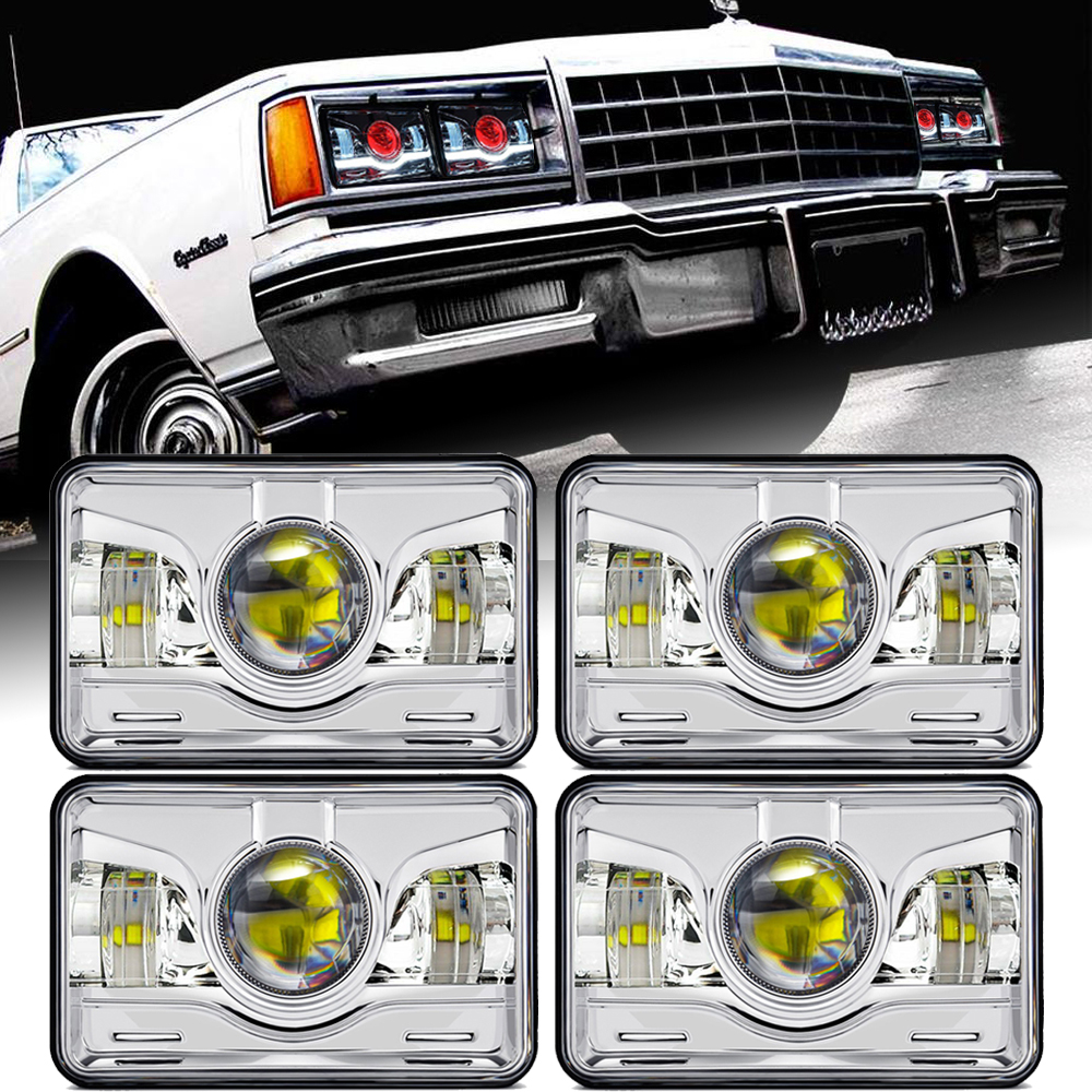 4 PCS DOT Approved Rectangular 4x6 inch LED Headlights Replacement H4651 H4652 H4656 H4666 H6545 For Kenworth T800 T600 Peterbilt 379 Feightliner Ford Probe Chevrolet Oldsmobile Cutlass Chrome 
